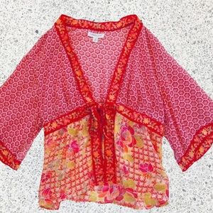 ColdwaterCreek Red Silk Floral Boho Kimono XL NWOT